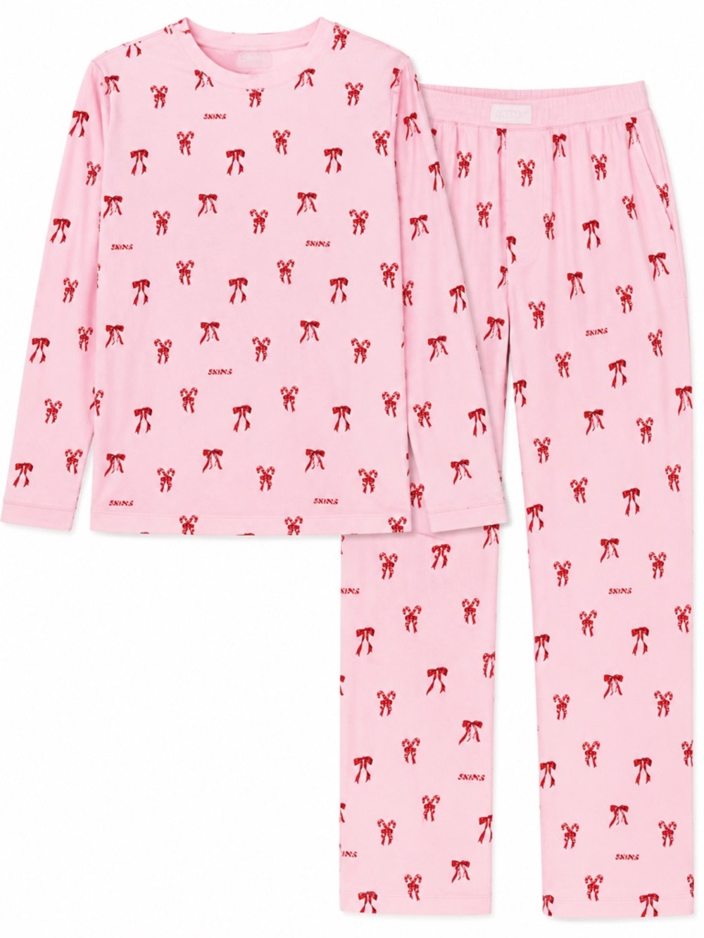 NWOT - SKIMS Boyfriend Candy Cane Bow Pink Holiday Pajama Set | Size Medium